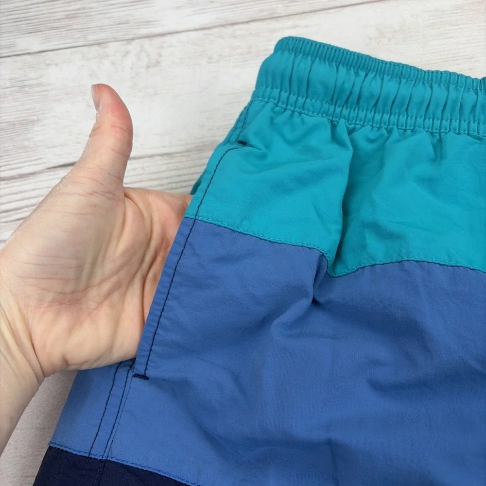 Speedo Men's Medium Blue Teal Navy Colorblock Volley Swim Trunks Excellent!